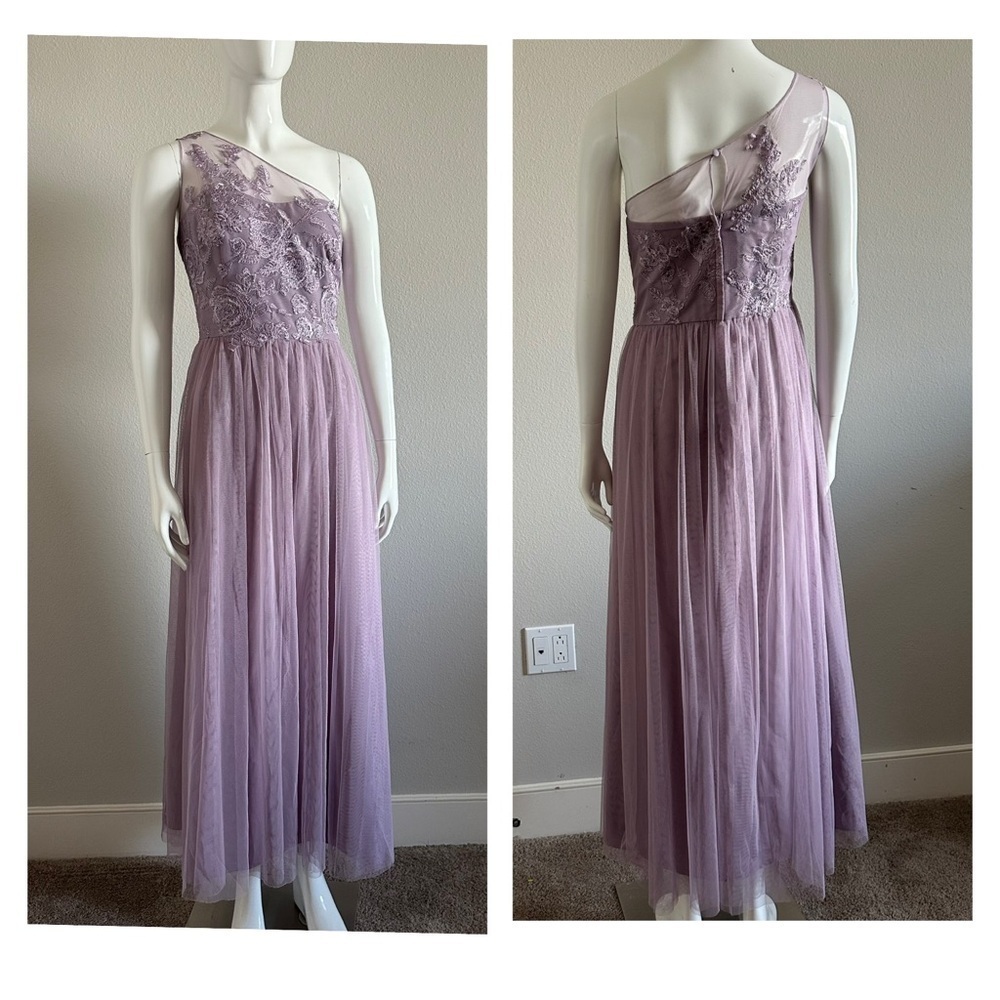 David bridal one shoulder embroidered soft net dress
